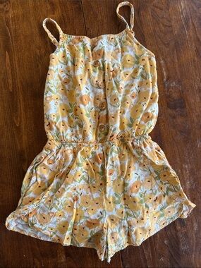 SweetHoney Yellow Floral Girls Romper with Buttons